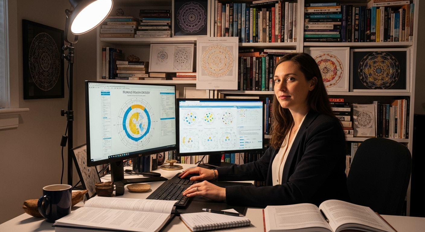 A Human Design analyst reviewing a chart with a client