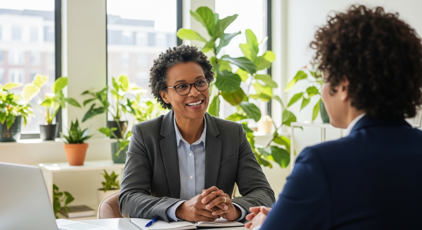A coach in a warm one-on-one session with a client